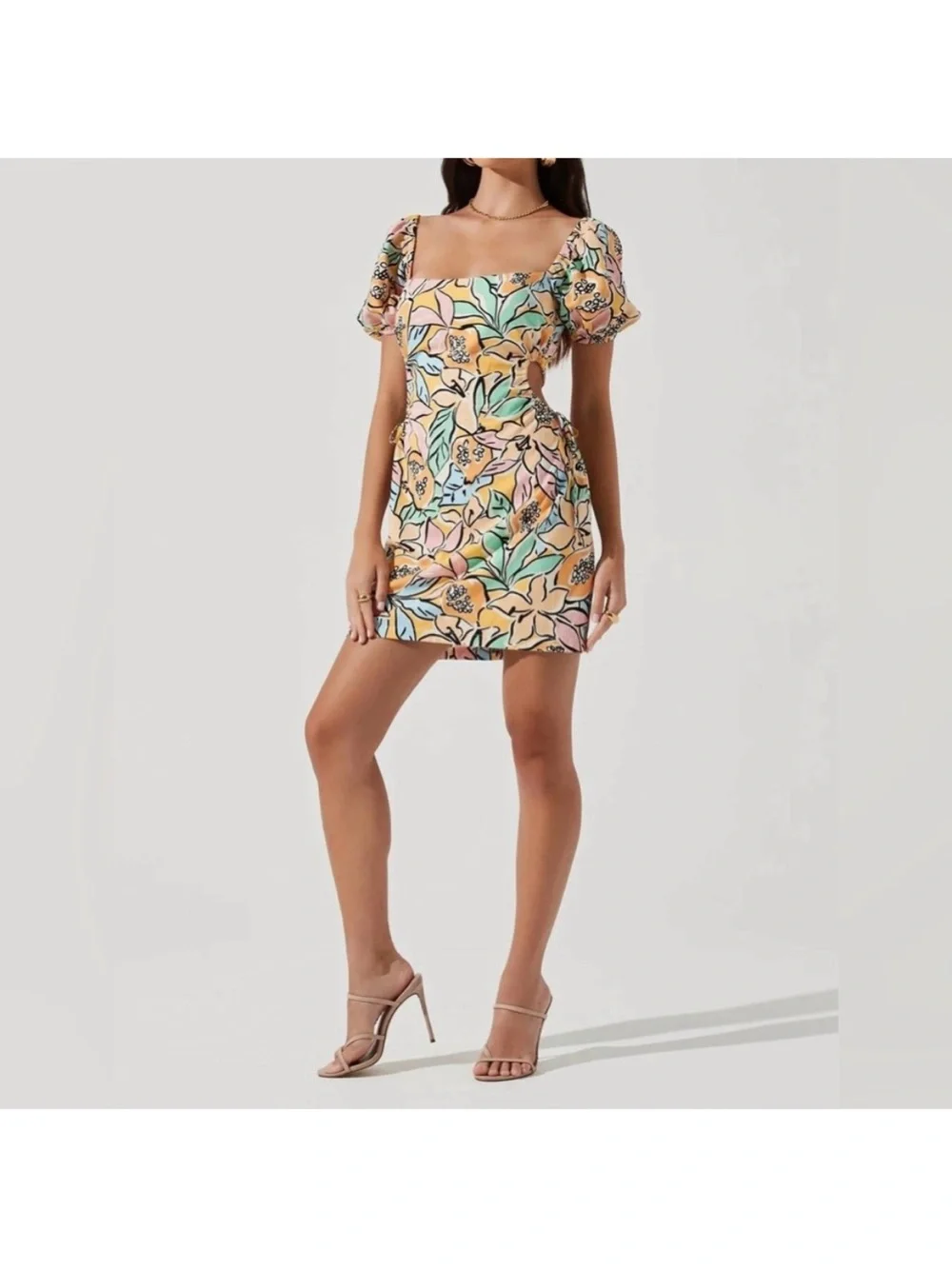 NWT ASTR Talula Tropical Print Puff Sleeve Mini Dress Sz XS